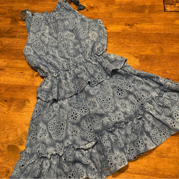 Anthropologie BTFL-Life Women's Blue Tie Dye Ruffle Mini Dress Eyelet Small - Picture 10 of 13